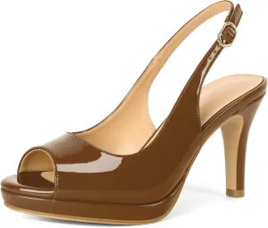 Joseywade Women's Slingback Heels Peep Toe Platform Stilettos 3.5 Inch High Heel Dress Shoes