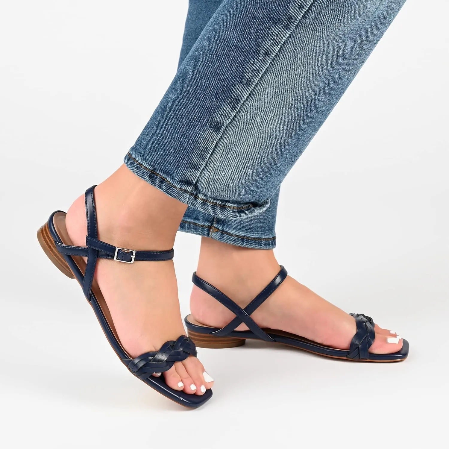 Journee Collection Womens Faux Leather Square toe Ankle Strap