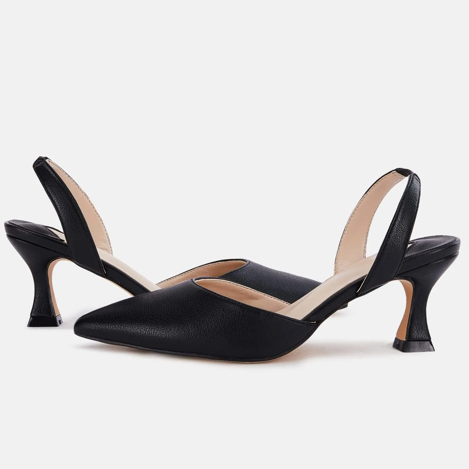Juliet Holy Womens Pumps Shoes Pointed Toe Slip on Slingback Elastic Strap Classic Kitten Heels