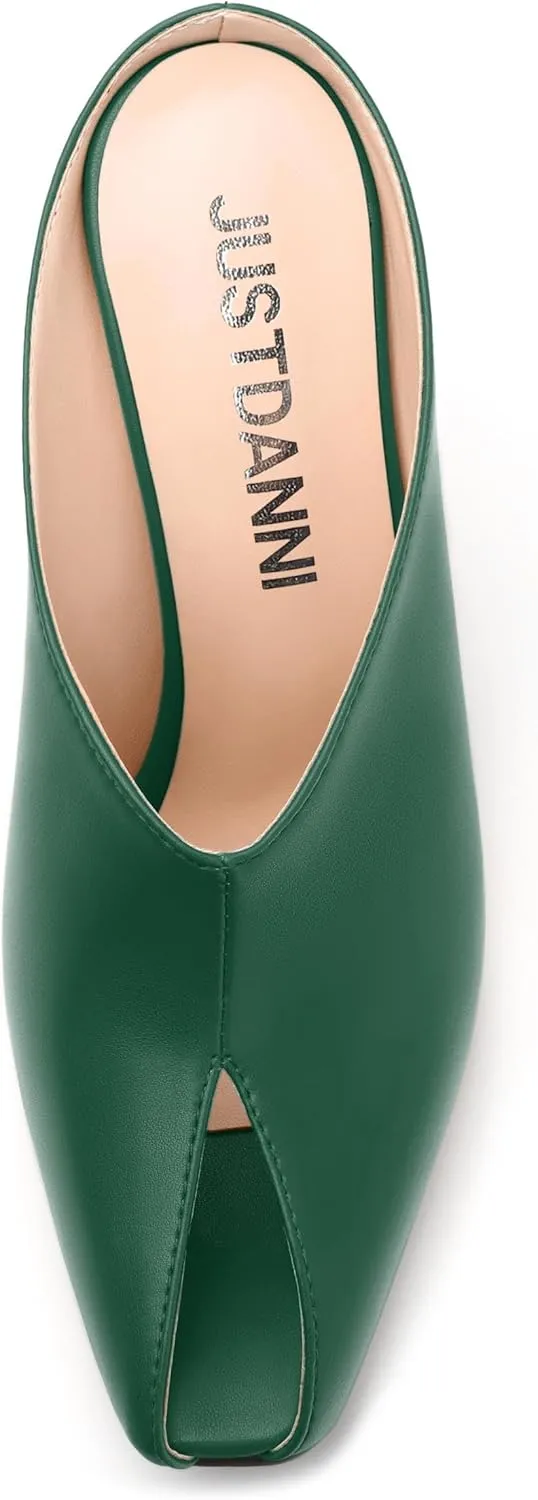 JUSTDANNI Mules for Women Heels Peep Open Toe Stiletto High Heel Sandals Slingback Slip On Comfortable Casual Wedding Office Dating Dress Shoes
