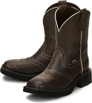 Justin Mandra 8 Western Boots for Women - Durable Cowhide Leather Square Toe Cowgirl Boots with Vivid Stitching, J-Flex Comfort & Non-Slip Outsoles
