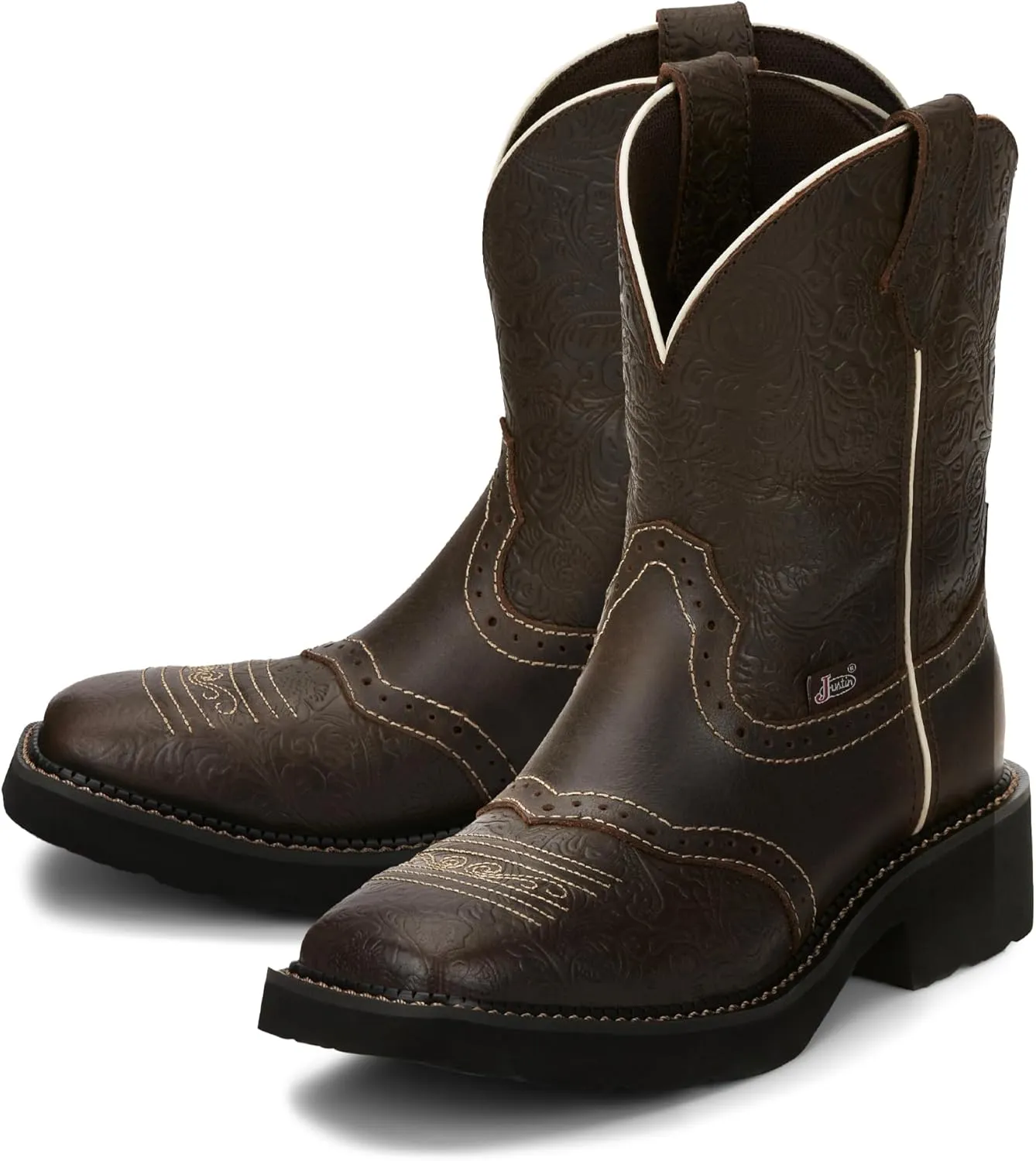 Justin Mandra 8 Western Boots for Women - Durable Cowhide Leather Square Toe Cowgirl Boots with Vivid Stitching, J-Flex Comfort & Non-Slip Outsoles