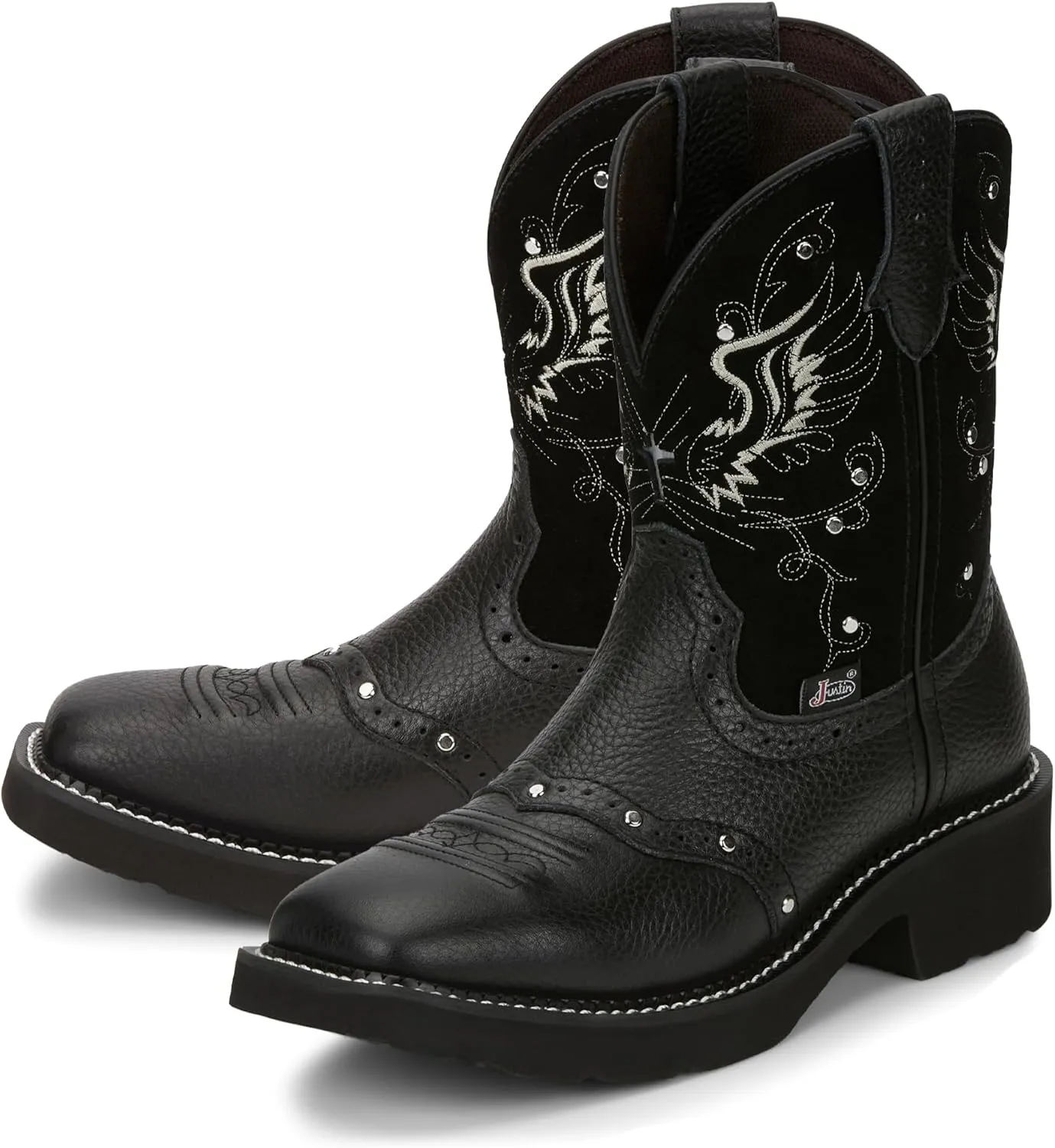 Justin Mandra 8 Western Boots for Women - Durable Cowhide Leather Square Toe Cowgirl Boots with Vivid Stitching, J-Flex Comfort & Non-Slip Outsoles