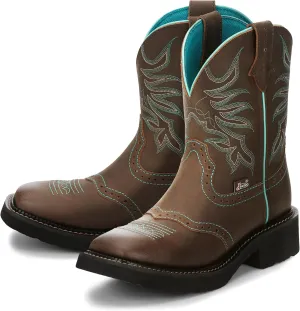 Justin Mandra 8 Western Boots for Women - Durable Cowhide Leather Square Toe Cowgirl Boots with Vivid Stitching, J-Flex Comfort & Non-Slip Outsoles