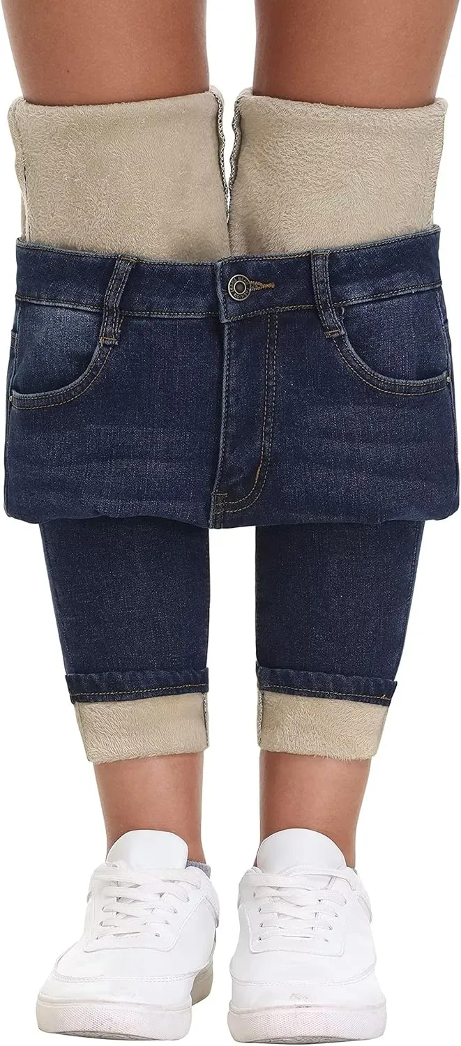 KDF Women's Brown Fleece Lined Winter Jeans
