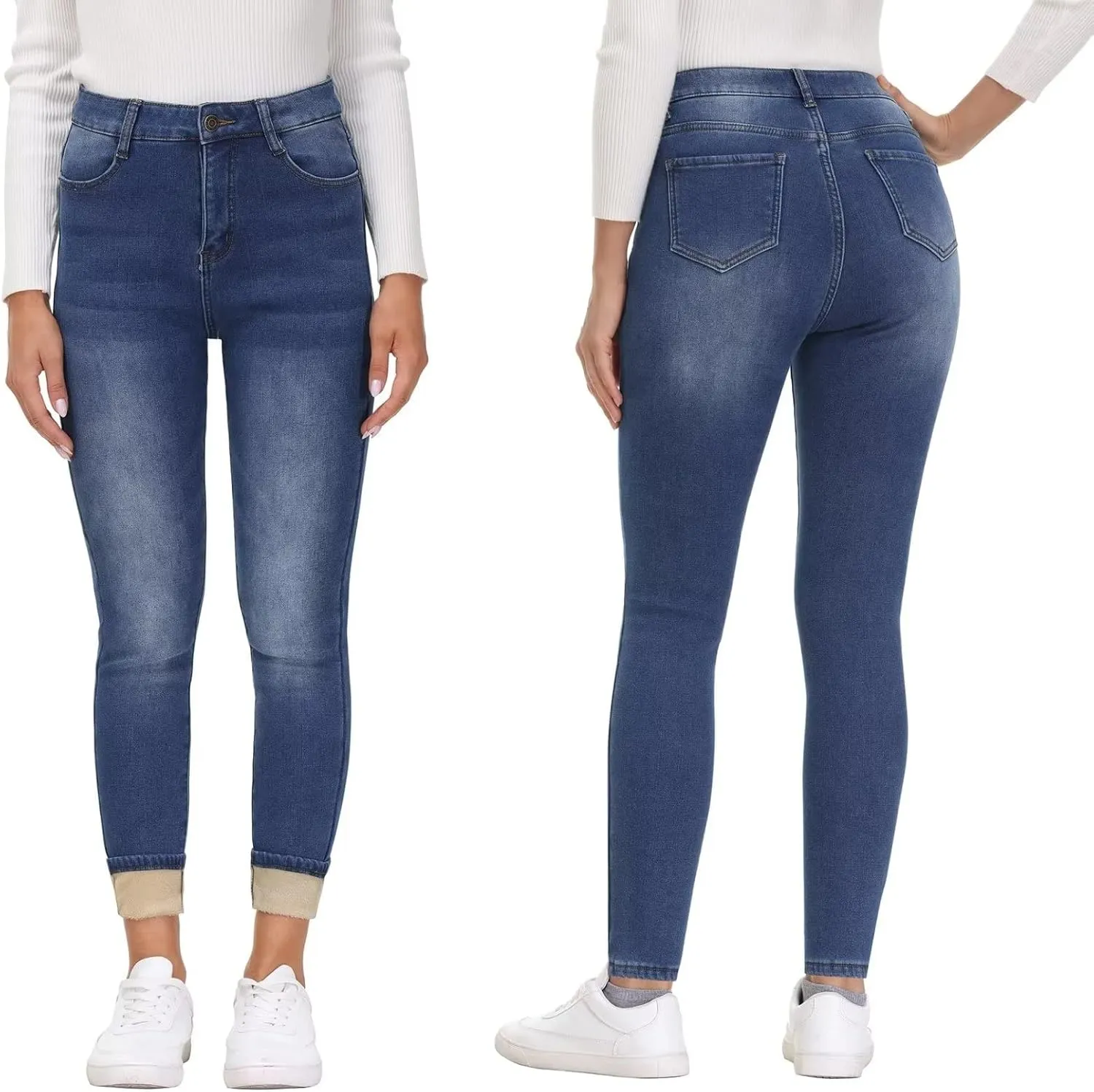 KDF Women's Brown Fleece Lined Winter Jeans