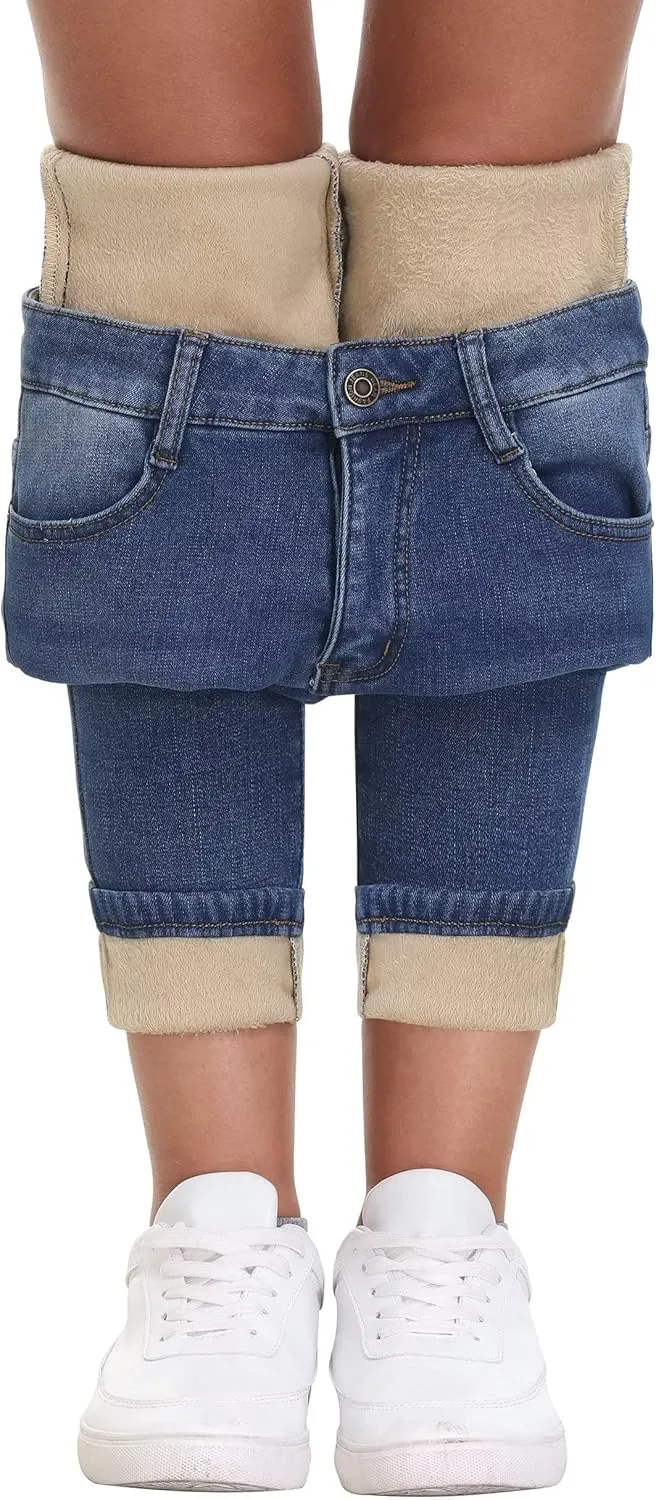 KDF Women's Brown Fleece Lined Winter Jeans