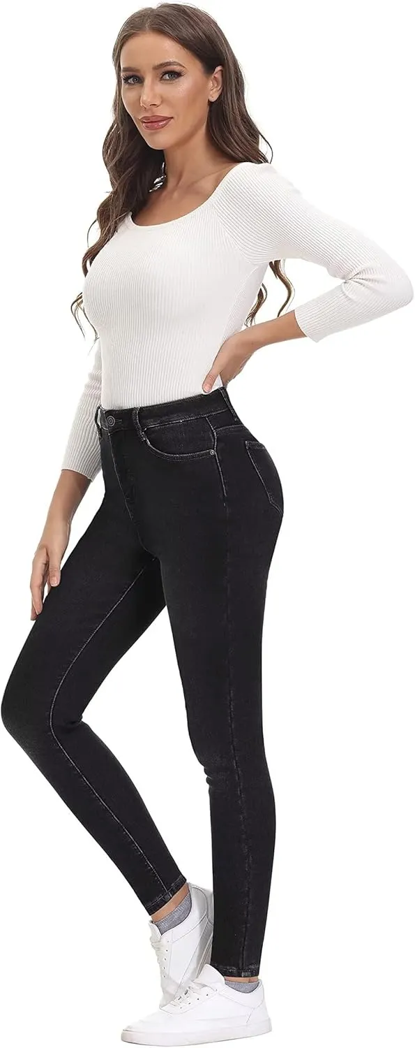 KDF Women's Brown Fleece Lined Winter Jeans