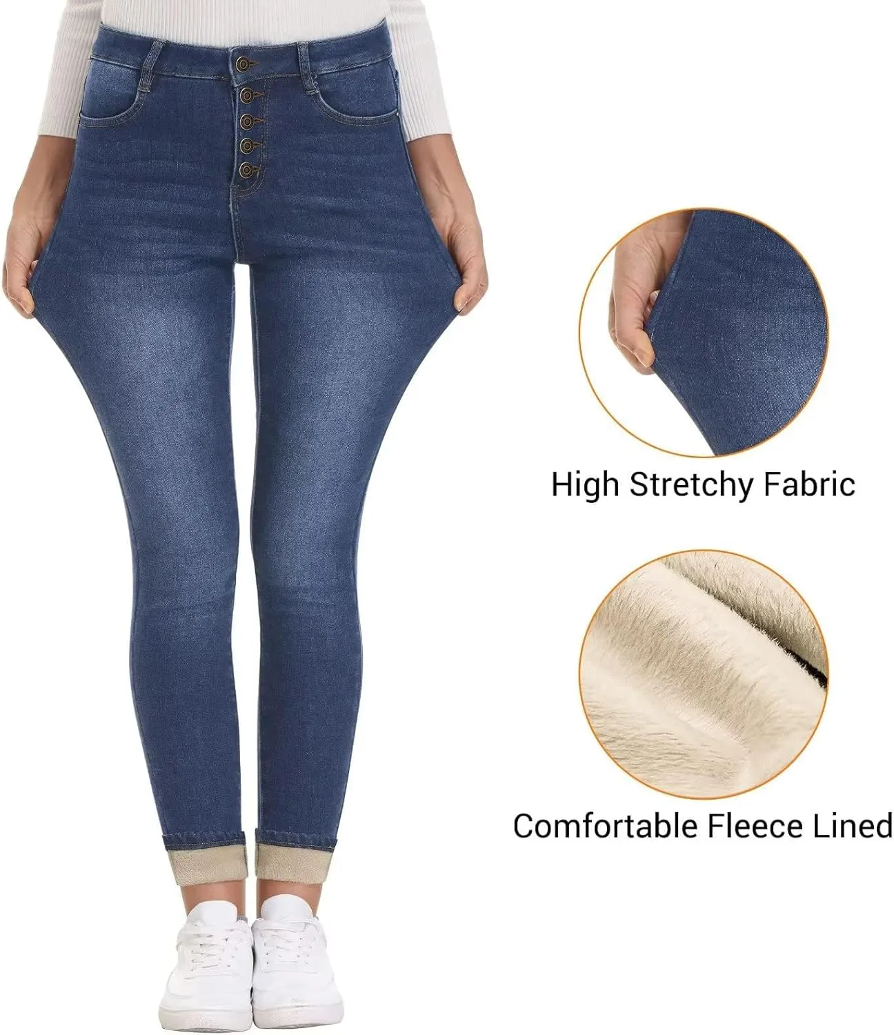 KDF Women's Brown Fleece Lined Winter Jeans