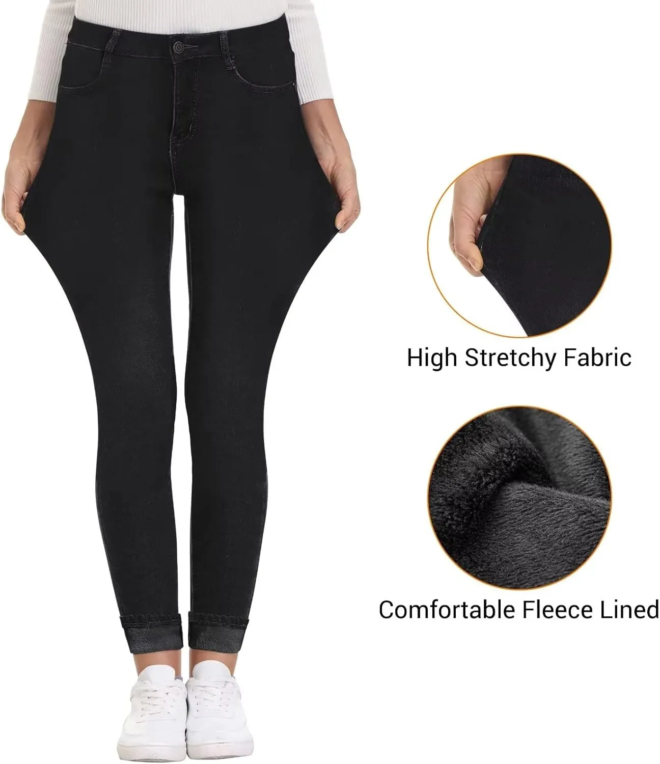 KDF Women's Brown Fleece Lined Winter Jeans
