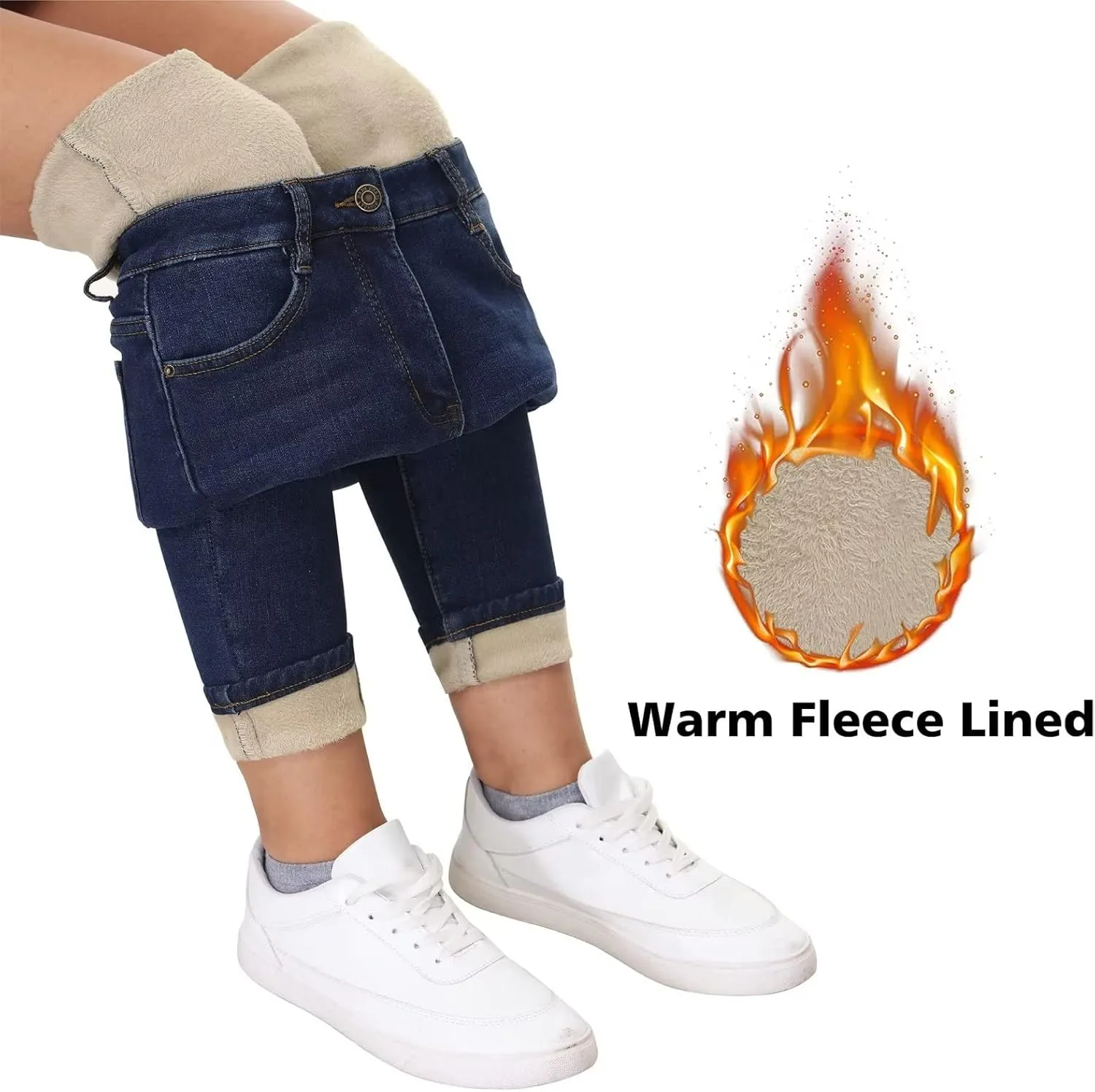 KDF Women's Brown Fleece Lined Winter Jeans