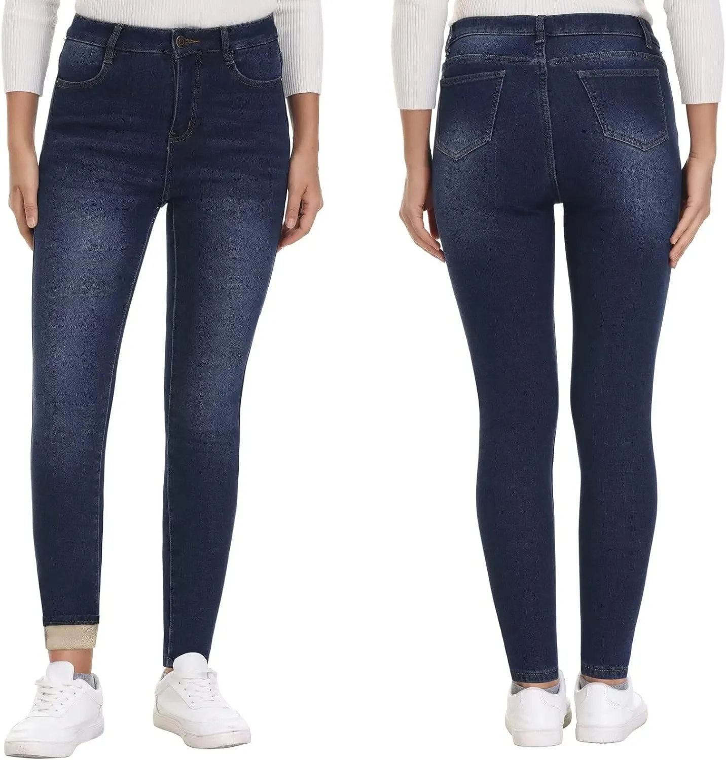 KDF Women's Brown Fleece Lined Winter Jeans