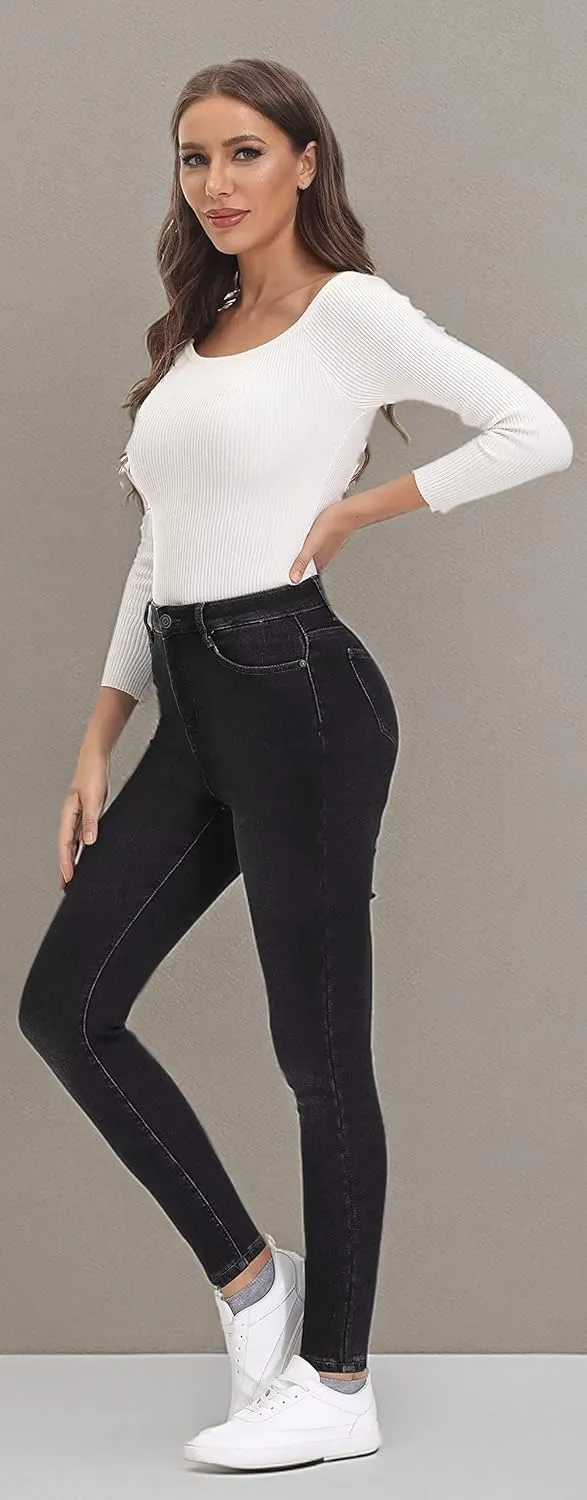 KDF Women's Brown Fleece Lined Winter Jeans