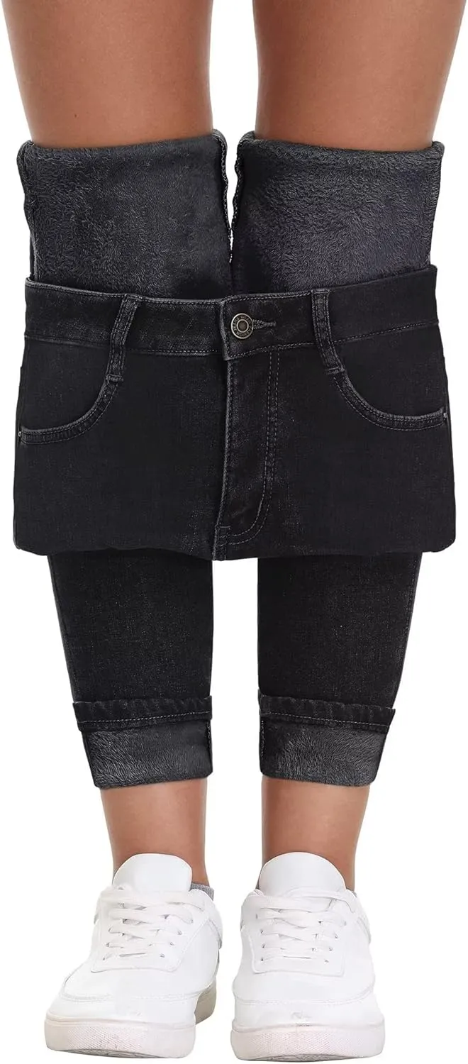 KDF Women's Brown Fleece Lined Winter Jeans