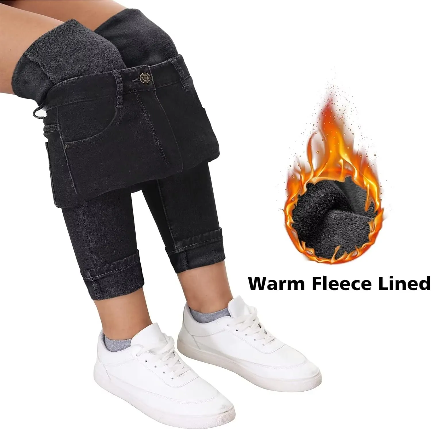 KDF Women's Brown Fleece Lined Winter Jeans