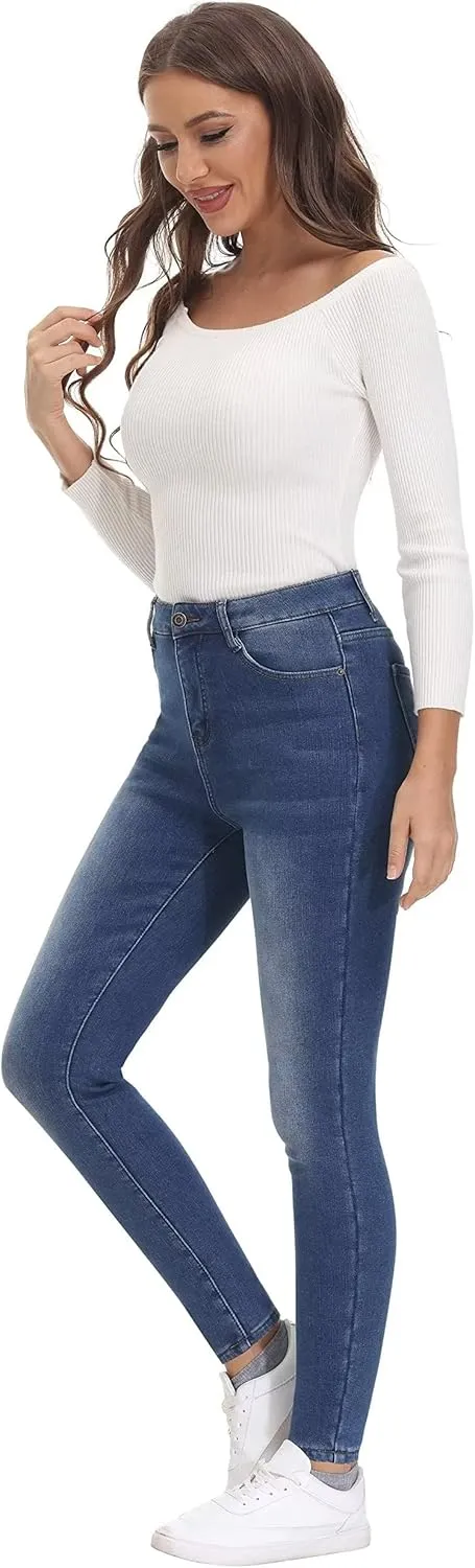 KDF Women's Brown Fleece Lined Winter Jeans