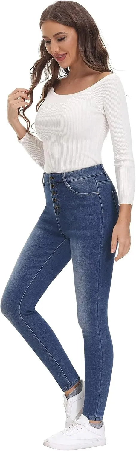 KDF Women's Brown Fleece Lined Winter Jeans
