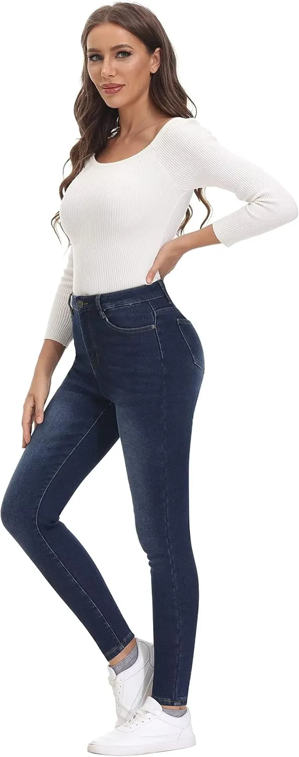 KDF Women's Brown Fleece Lined Winter Jeans