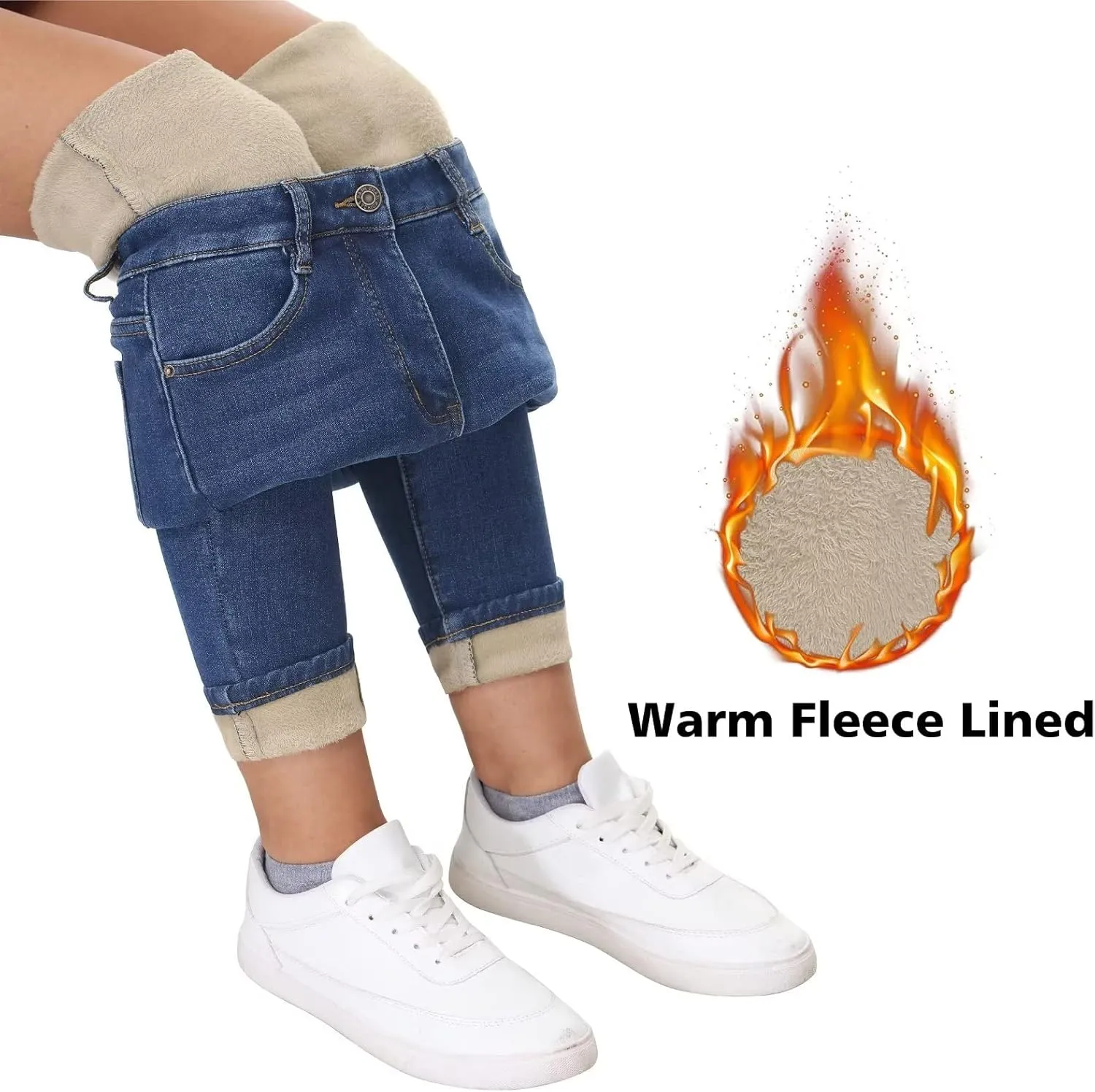 KDF Women's Brown Fleece Lined Winter Jeans