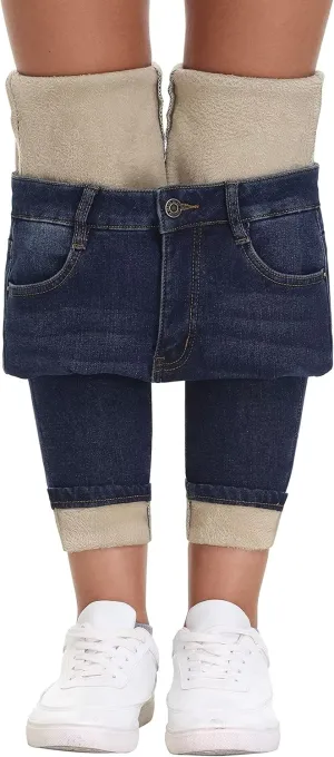 KDF Women's Brown Fleece Lined Winter Jeans