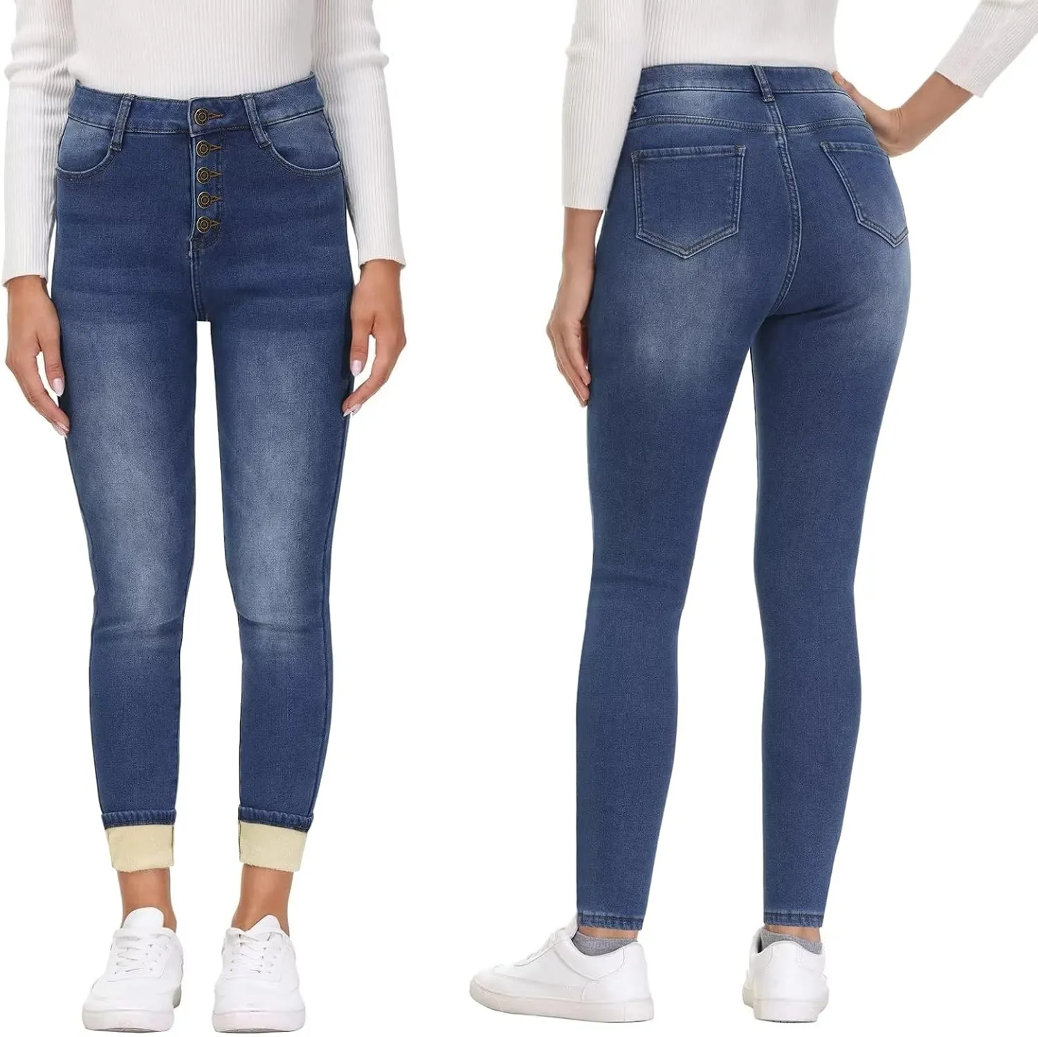 KDF Women's Brown Fleece Lined Winter Jeans