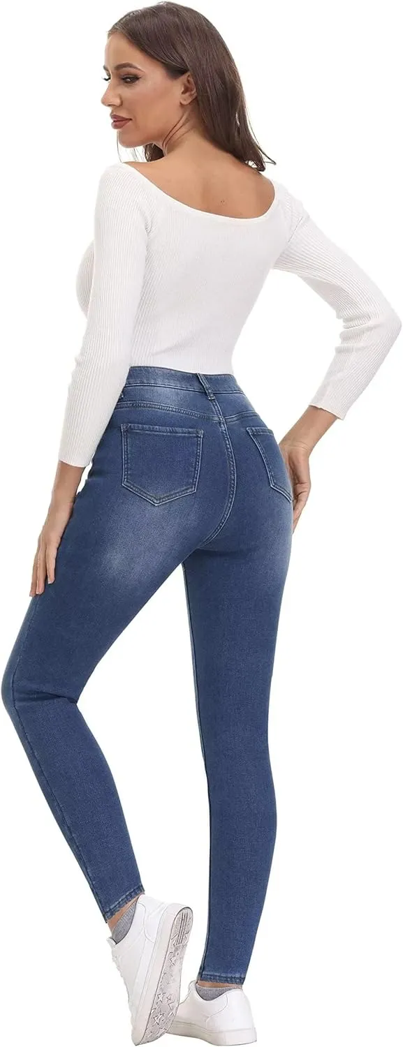 KDF Women's Brown Fleece Lined Winter Jeans