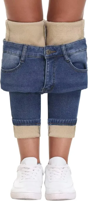 KDF Women's Brown Fleece Lined Winter Jeans