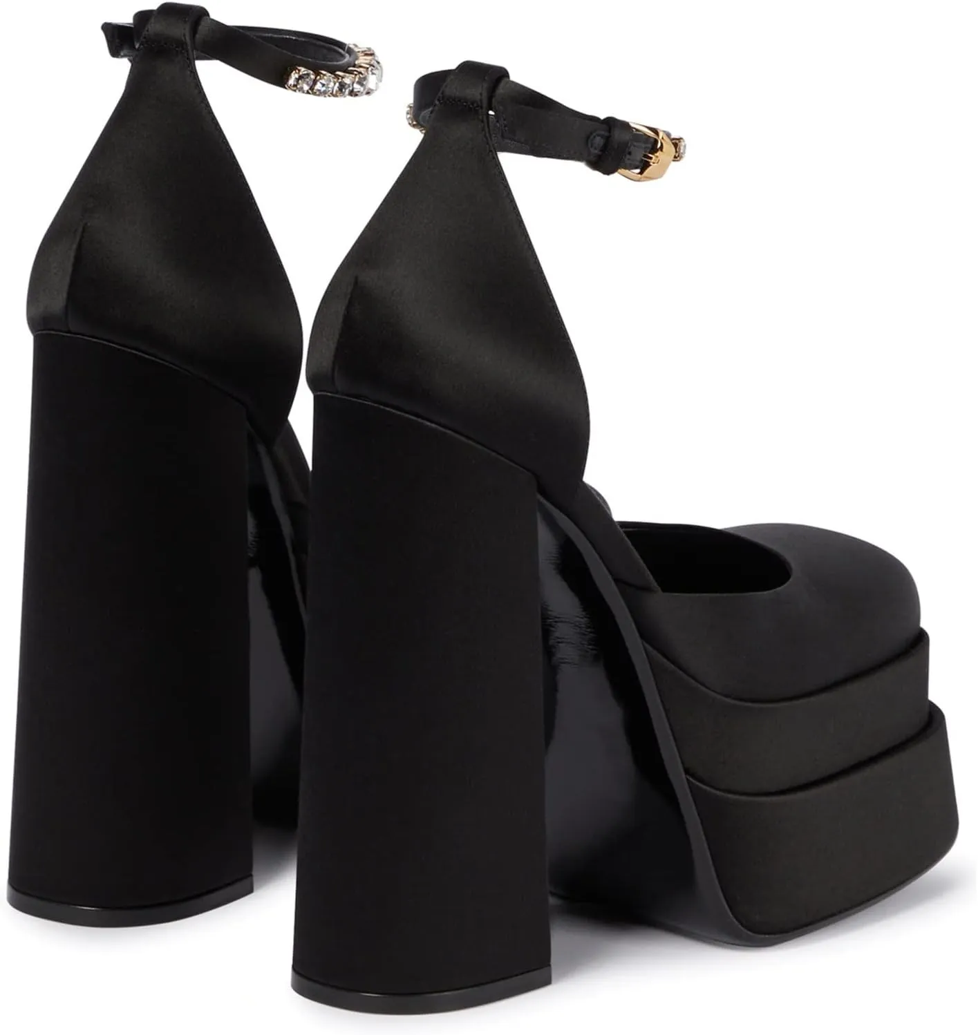 keleimusi Platform Chunky Pumps Ankle Strap Round Square Toe High Block Heels Patent Leather