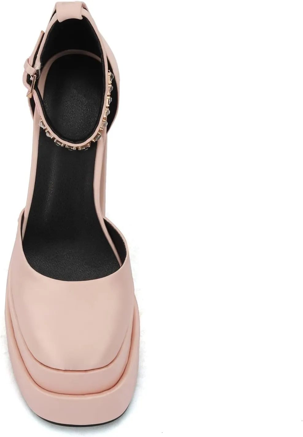 keleimusi Platform Chunky Pumps Ankle Strap Round Square Toe High Block Heels Patent Leather