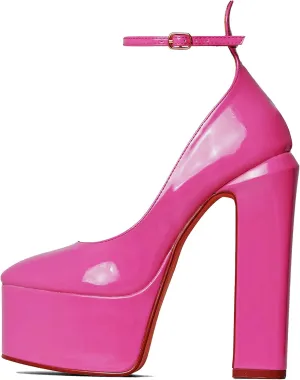keleimusi Platform Chunky Pumps Ankle Strap Round Square Toe High Block Heels Patent Leather