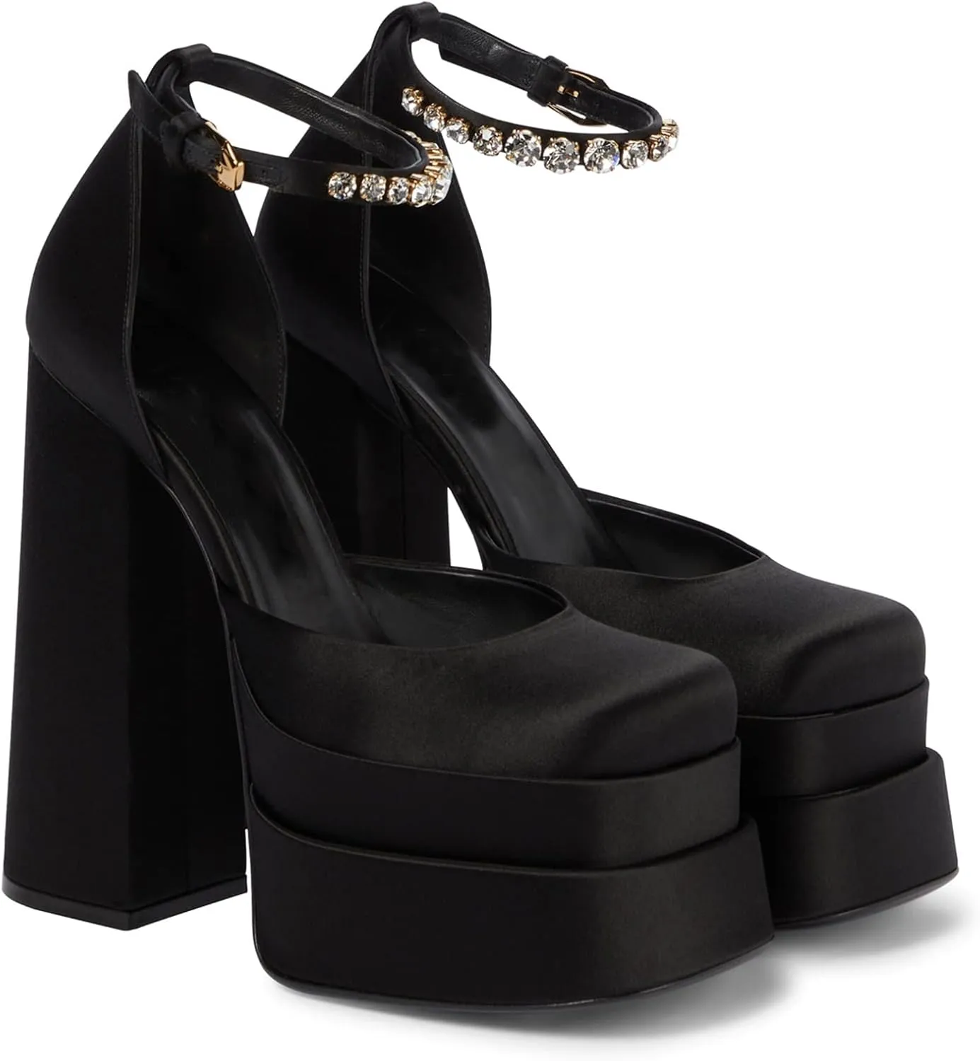 keleimusi Platform Chunky Pumps Ankle Strap Round Square Toe High Block Heels Patent Leather