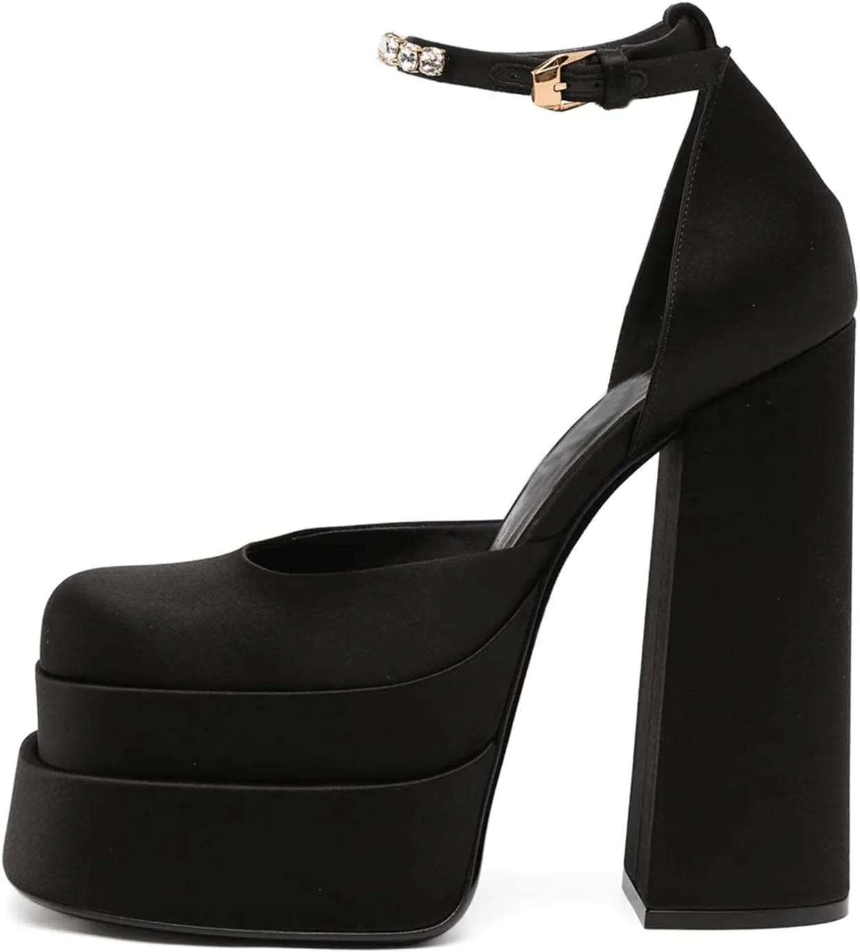 keleimusi Platform Chunky Pumps Ankle Strap Round Square Toe High Block Heels Patent Leather