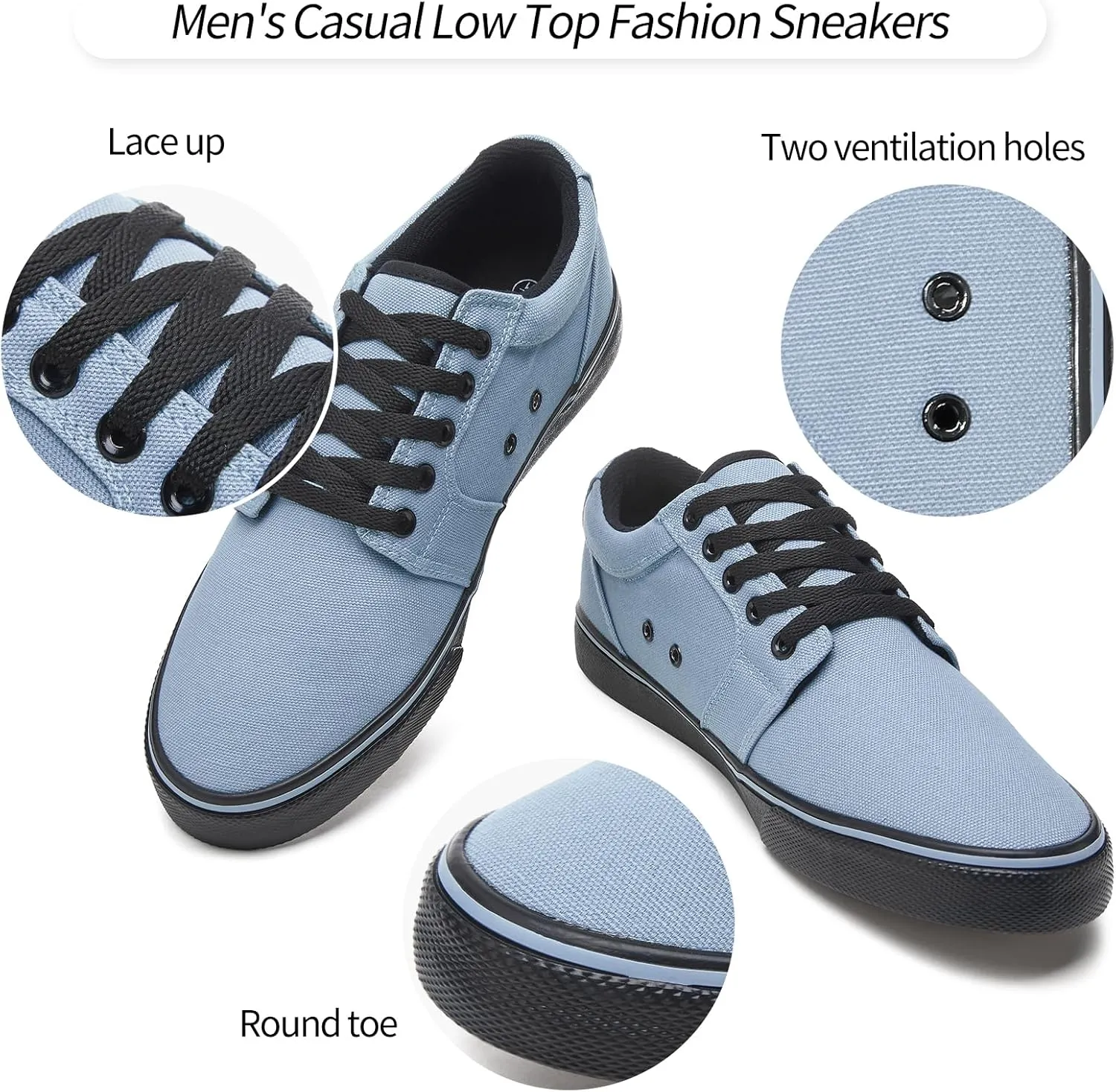 kufeiti Men's Canvas Black Casual Shoes Sneakers Low Top Lace Up Walking Shoes Sneakers for Men