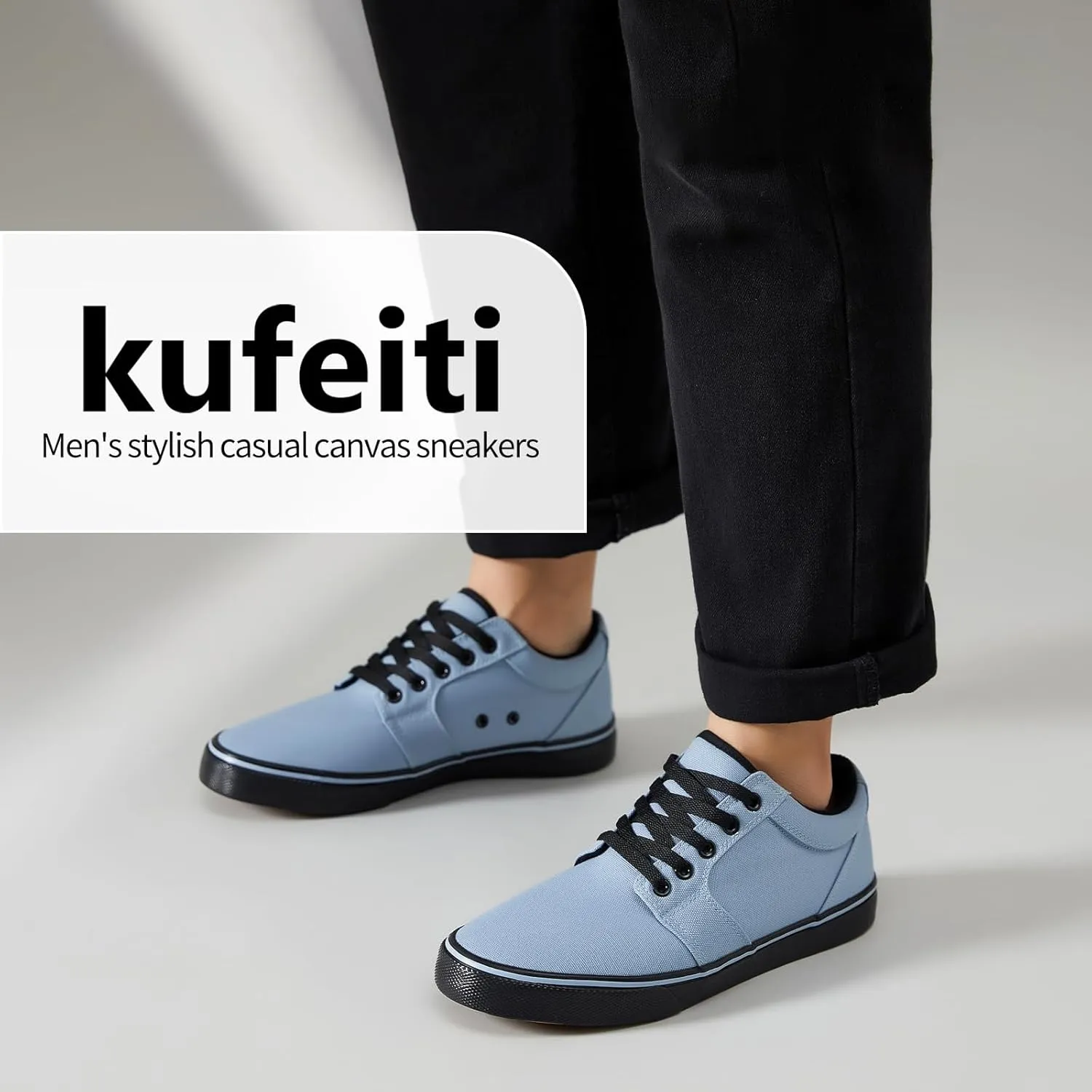 kufeiti Men's Canvas Black Casual Shoes Sneakers Low Top Lace Up Walking Shoes Sneakers for Men