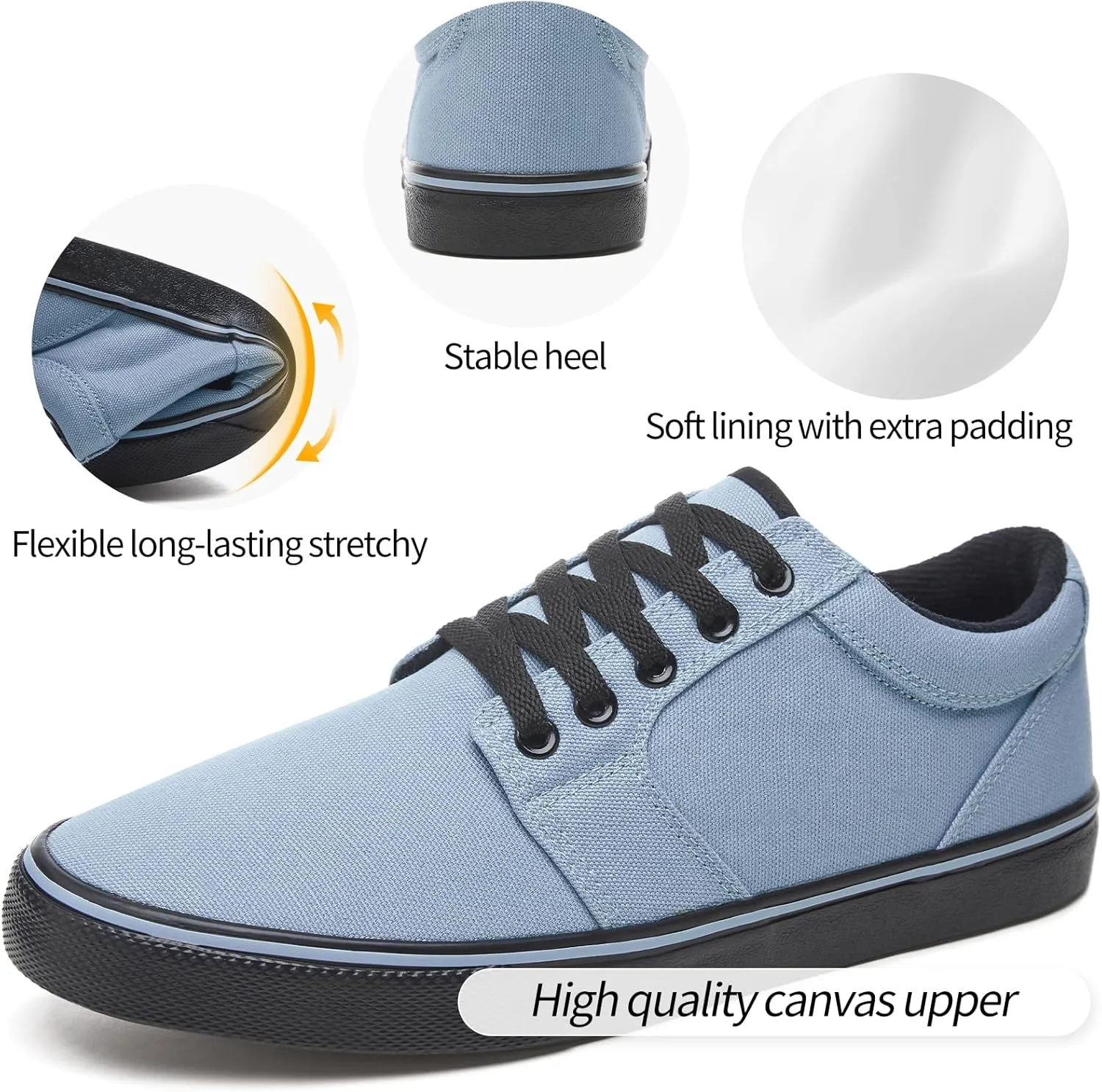 kufeiti Men's Canvas Black Casual Shoes Sneakers Low Top Lace Up Walking Shoes Sneakers for Men