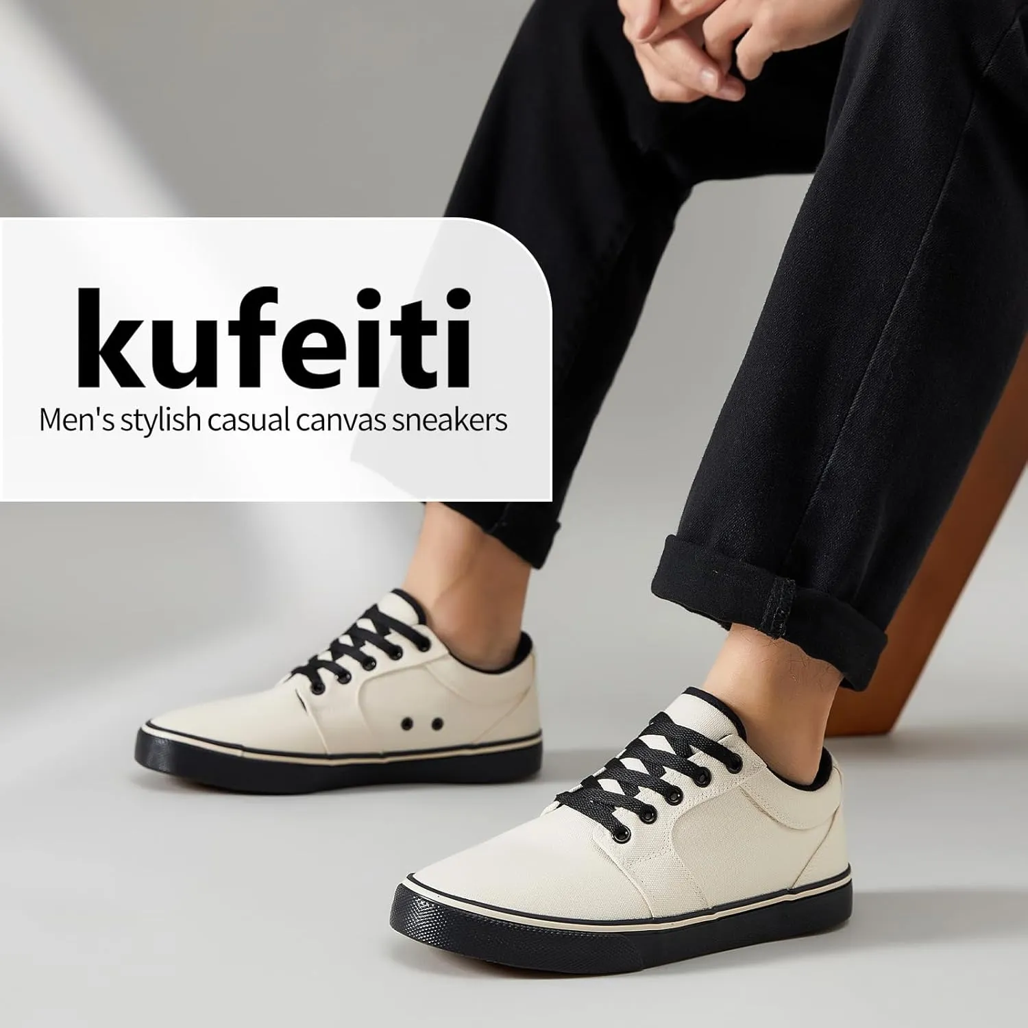 kufeiti Men's Canvas Black Casual Shoes Sneakers Low Top Lace Up Walking Shoes Sneakers for Men