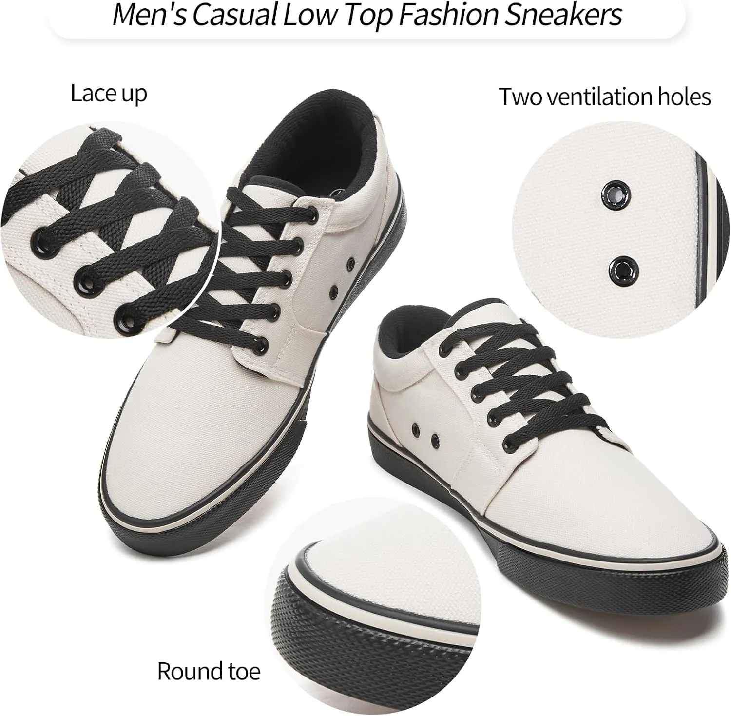 kufeiti Men's Canvas Black Casual Shoes Sneakers Low Top Lace Up Walking Shoes Sneakers for Men
