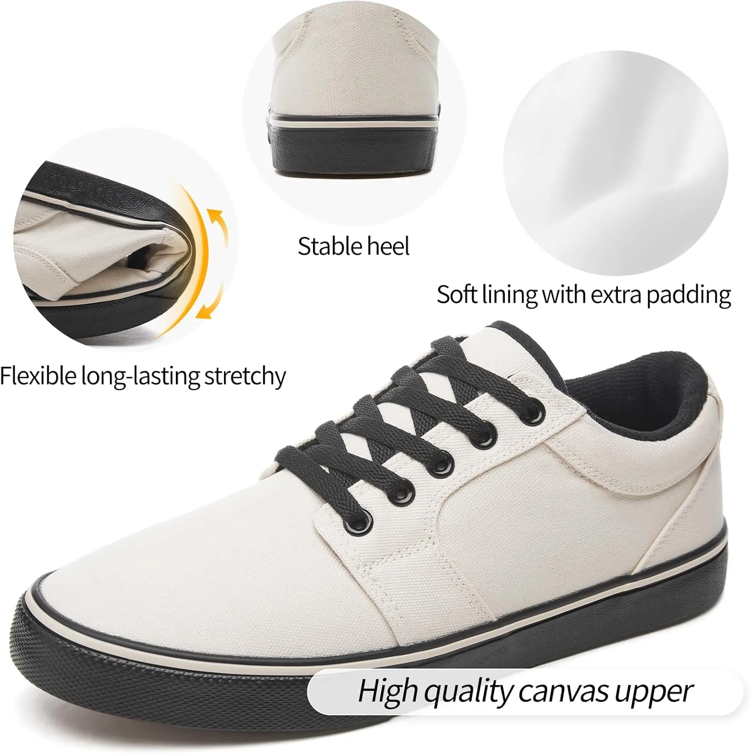 kufeiti Men's Canvas Black Casual Shoes Sneakers Low Top Lace Up Walking Shoes Sneakers for Men