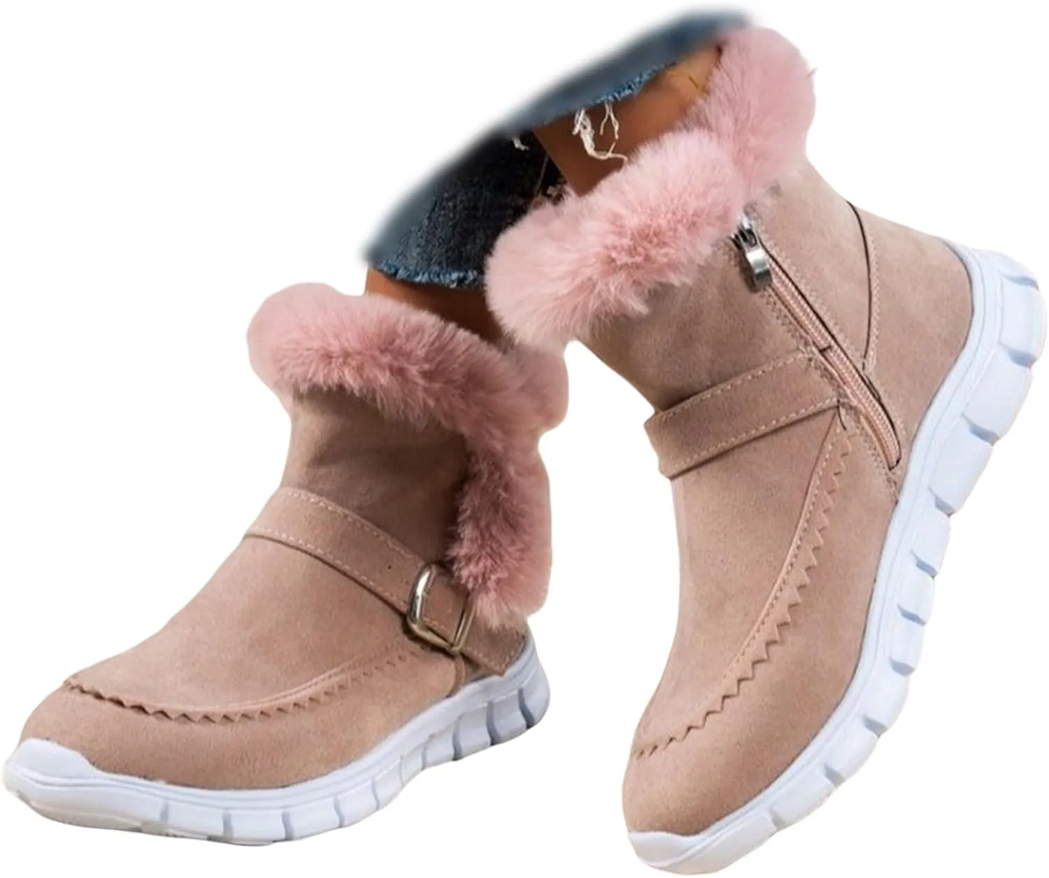 Ladmiple Booties For Women 2024 Casual Slip-on Warm Loafers Shoes Fur-Lined Comfortable Lightweight Winter Snow Ankle Boots