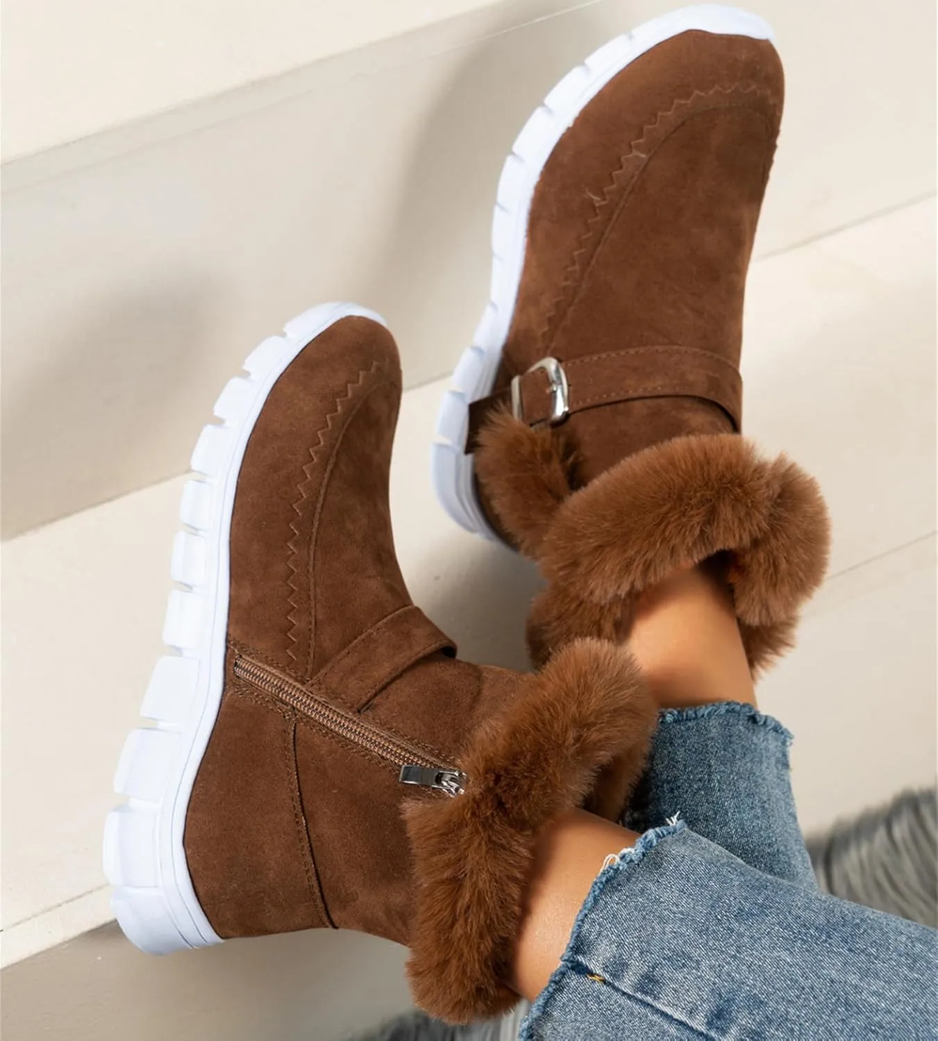 Ladmiple Booties For Women 2024 Casual Slip-on Warm Loafers Shoes Fur-Lined Comfortable Lightweight Winter Snow Ankle Boots