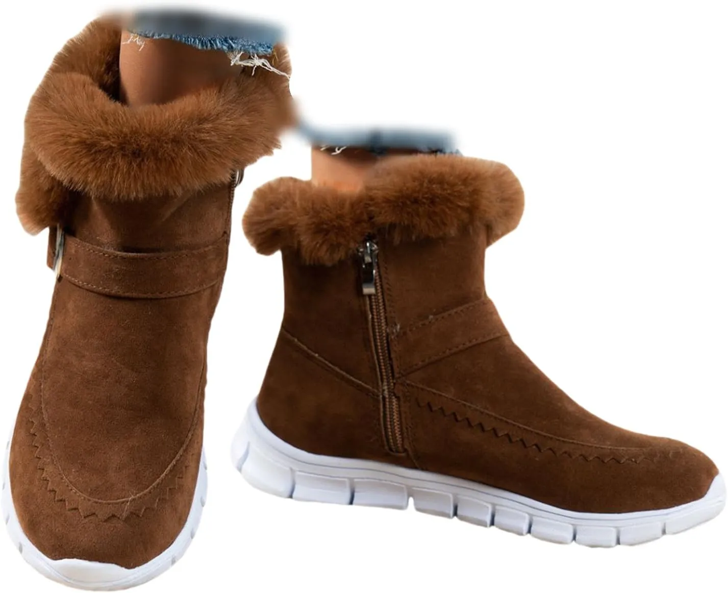 Ladmiple Booties For Women 2024 Casual Slip-on Warm Loafers Shoes Fur-Lined Comfortable Lightweight Winter Snow Ankle Boots