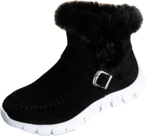 Ladmiple Booties For Women 2024 Snow Boots Winter Warm Fur Lined Anti-Slip Ankle Booties Outdoor Slip On Warm Loafers Shoes