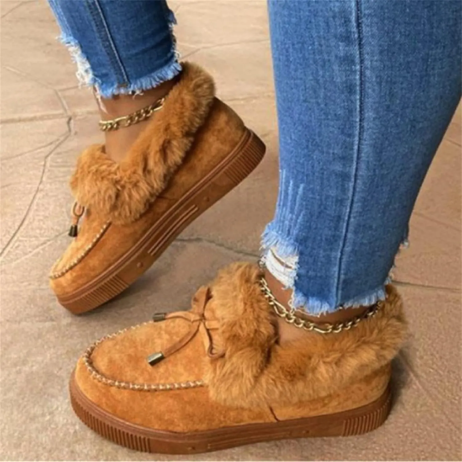 Ladmiple Boots For Women Ankle Booties Winter Snow Boots Slip on Fur Lined Cold Weather Warm Comfortable Loafers Shoes 2024