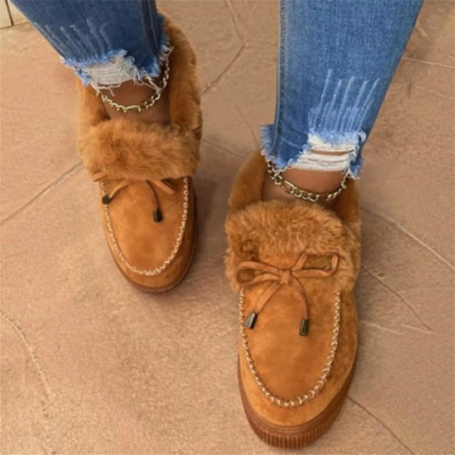 Ladmiple Boots For Women Ankle Booties Winter Snow Boots Slip on Fur Lined Cold Weather Warm Comfortable Loafers Shoes 2024