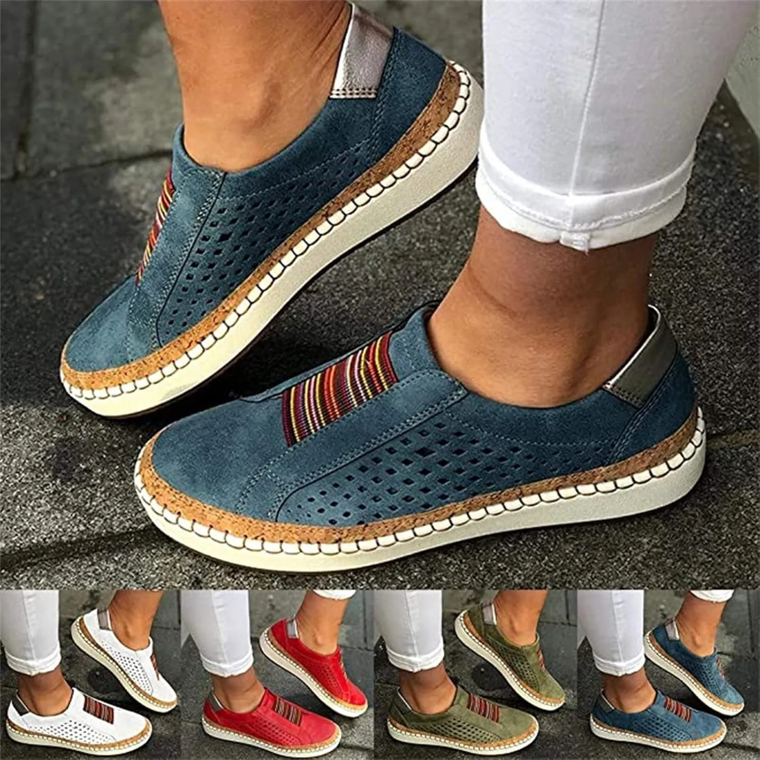 Ladmiple Shoes For Women Sneakers Trendy Canvas Shoes Casual Slip On Fashion Walking Shoes Dressy Summer Flats Loafers