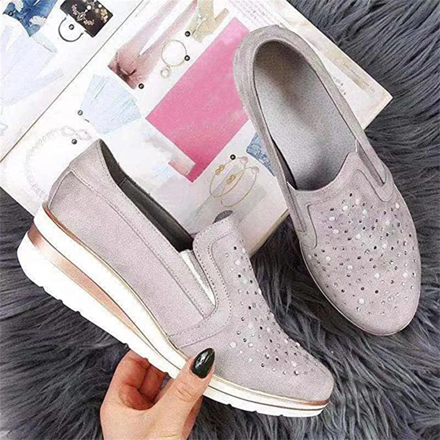 Ladmiple Shoes For Women Sneakers Trendy Slip On Canvas Shoes Fashion Comfort Dressy Casual Summer Walking Flats Loafers