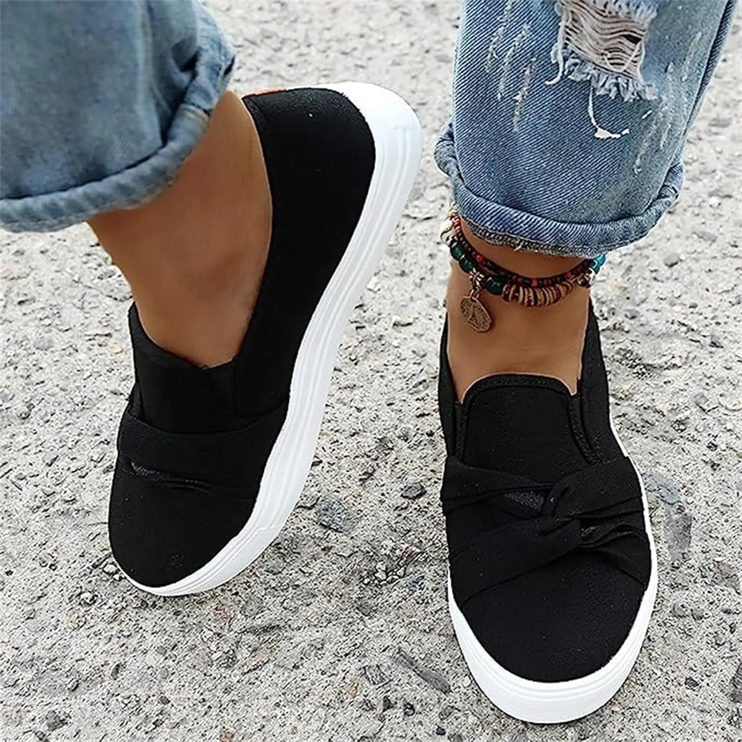 Ladmiple Shoes For Women Sneakers Trendy Slip On Loafers Canvas Shoes Fashion Dressy Casual Summer Flats Walking Sneaker