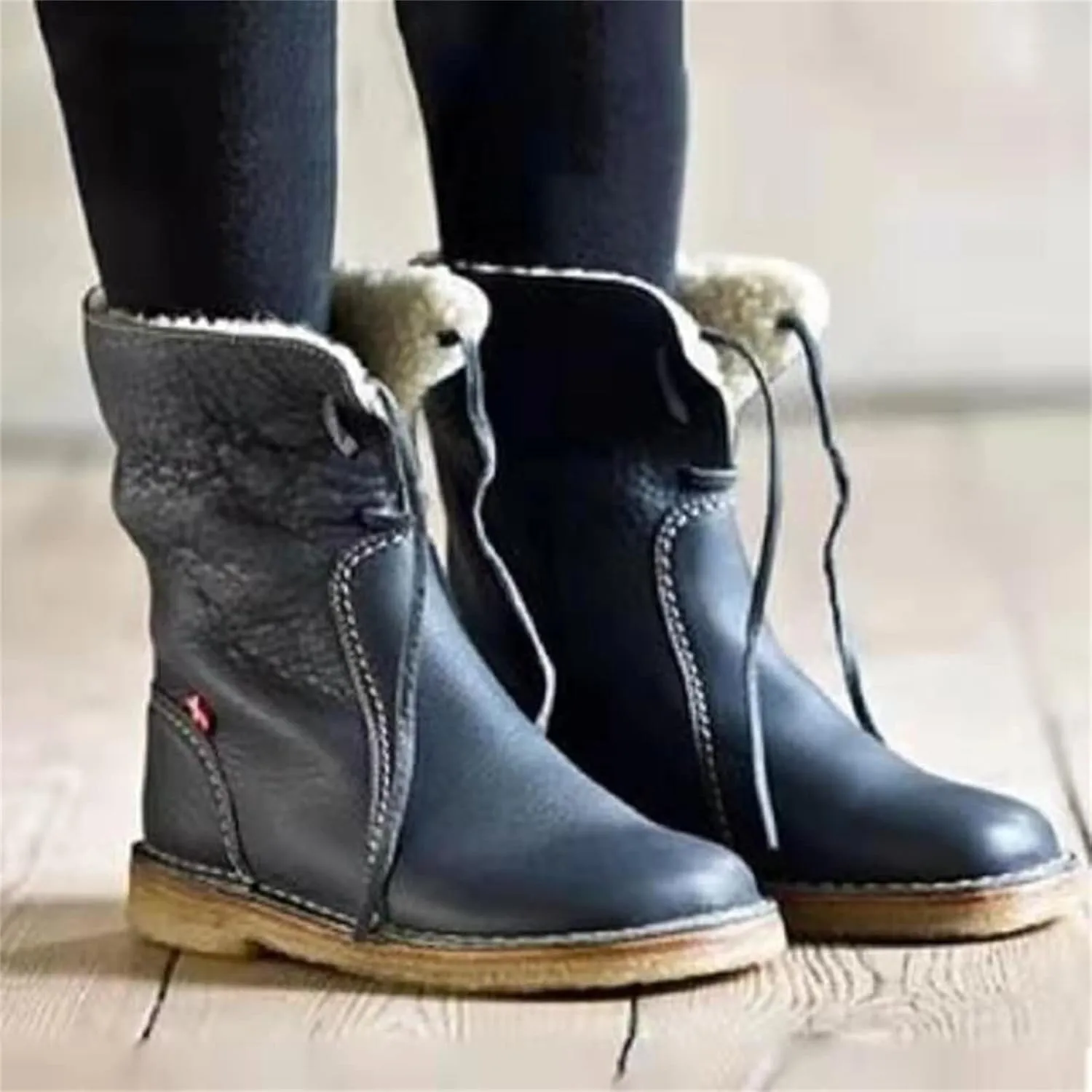 Ladmiple Snow Boots For Women Cute Tall Mid Calf Winter Boots Slip on Fur Lined Cold Weather Warm Ankle Booties Walking Shoes