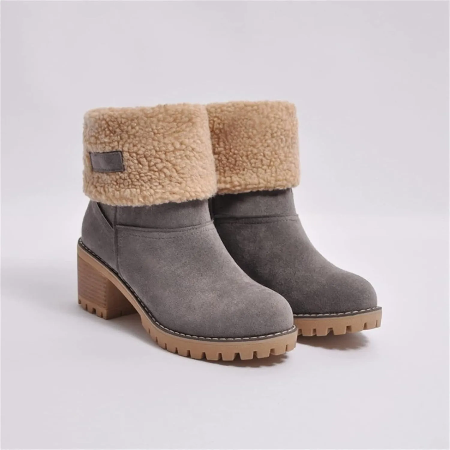 Ladmiple Snow Boots For Women Cute Tall Mid Calf Winter Shoes Fur Lined Warm Slip On Ankle Booties Anti Slip Walking Shoes