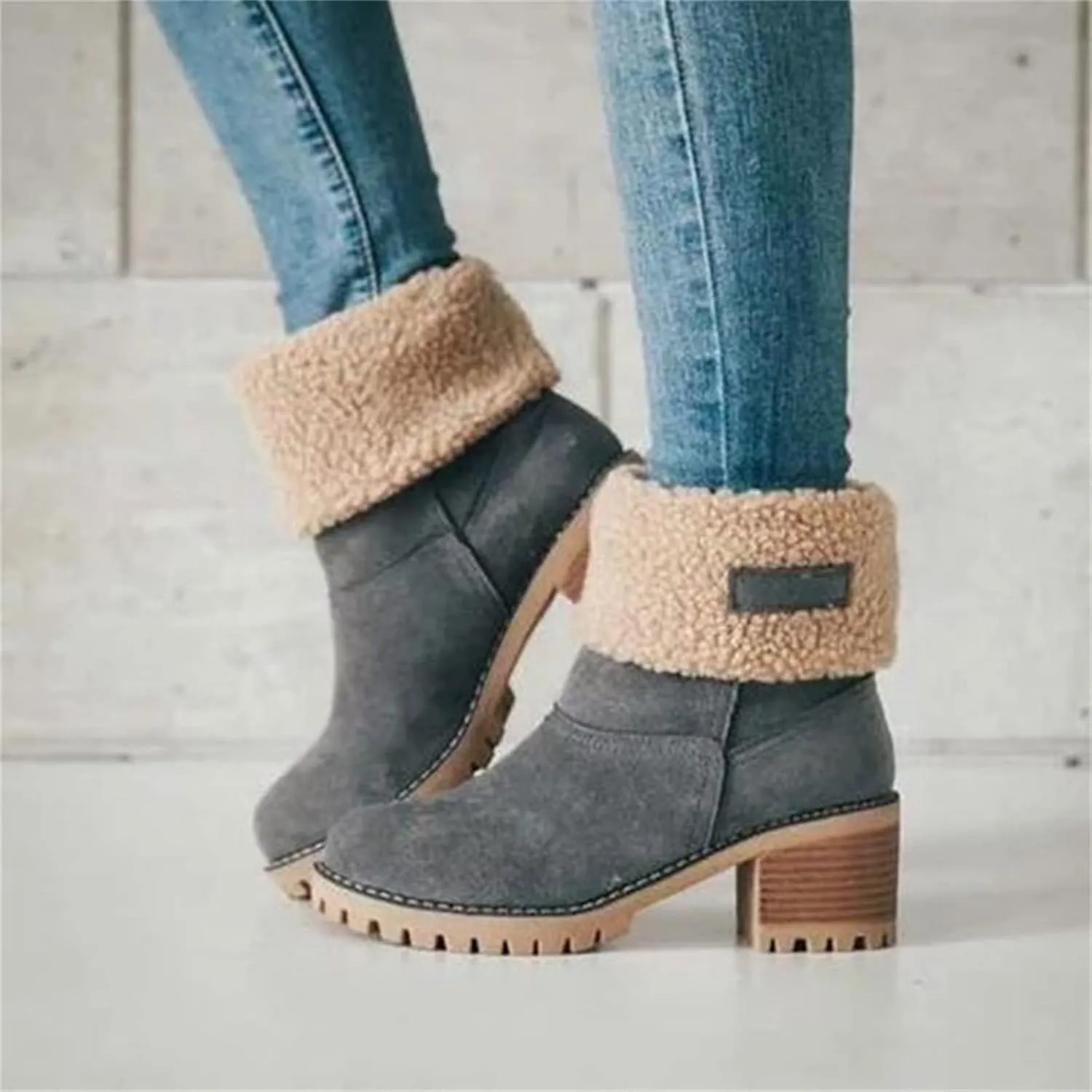 Ladmiple Snow Boots For Women Cute Tall Mid Calf Winter Shoes Fur Lined Warm Slip On Ankle Booties Anti Slip Walking Shoes